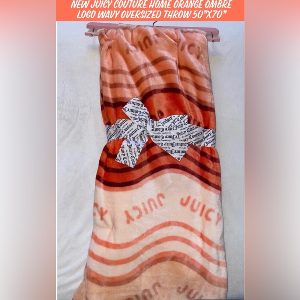 New! Juicy Couture Home Orange Ombré Logo Wavy Oversized Throw 50”x70”🧡🍊